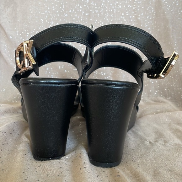 Brand New Calvin Klein Platform Black & Gold Tone Ankle Strap Buckle Sandals - Picture 5 of 13